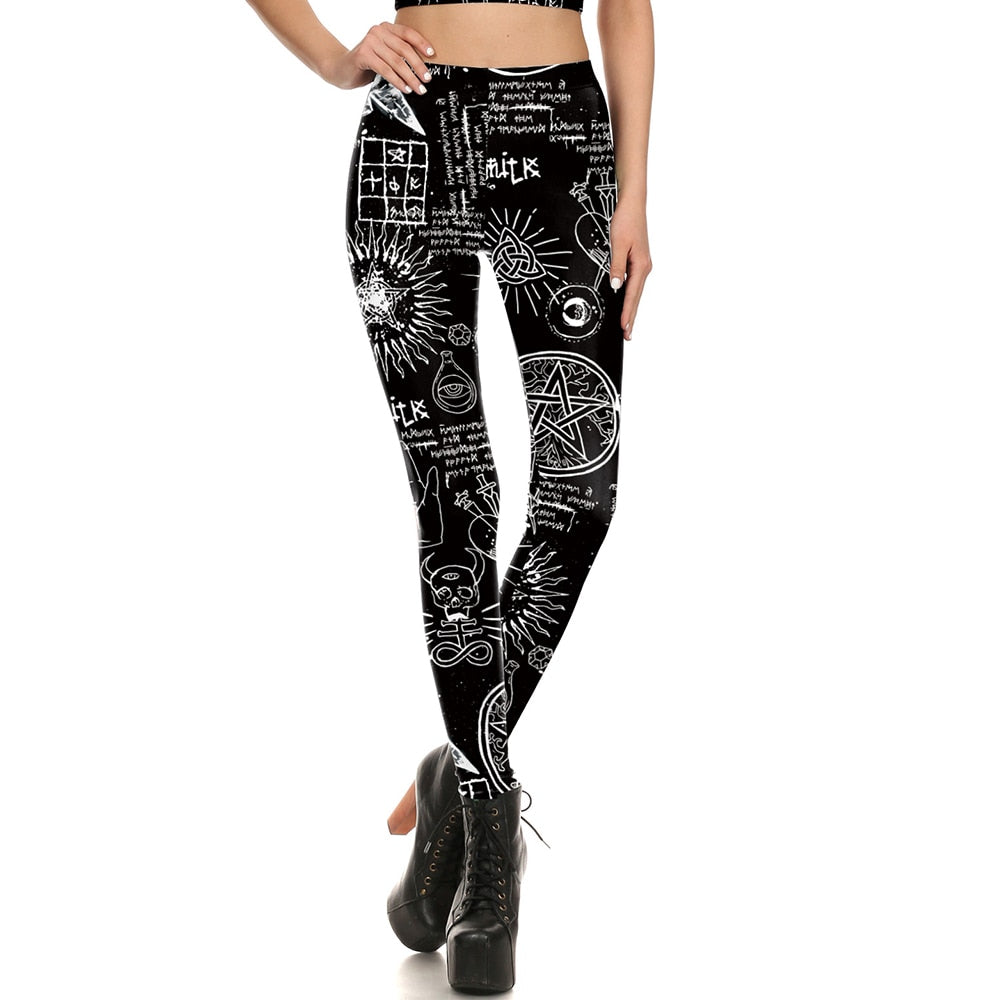Womans leggings with gothic skull pattern. Tight - Depop